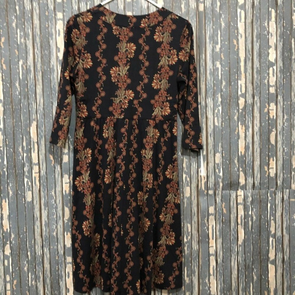 PATAGONIA 3/4 Sleeve Black Floral Print Knot Front Dress Size Small - Picture 6 of 7